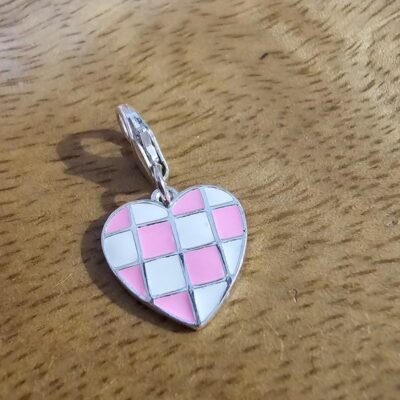 Heritage Chequered Enamel Racing Charm in Sterling Silver - Pink