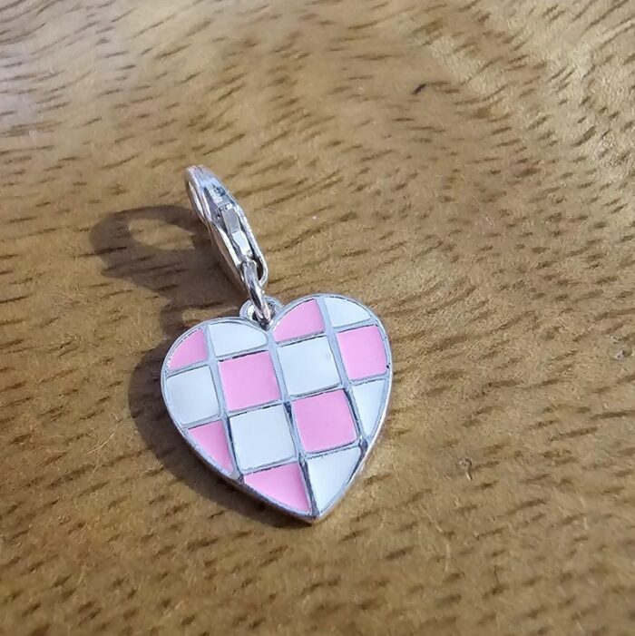 Heritage Chequered Enamel Racing Charm in Sterling Silver - Pink