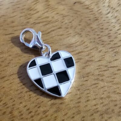 Heritage Chequered Enamel Racing Charm in Sterling Silver - Black and White