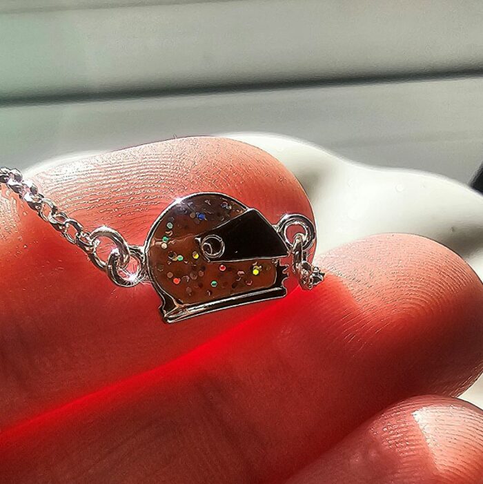 Holographic Glitter Orange Racing Helmet Necklace in Sterling Silver - Image 4