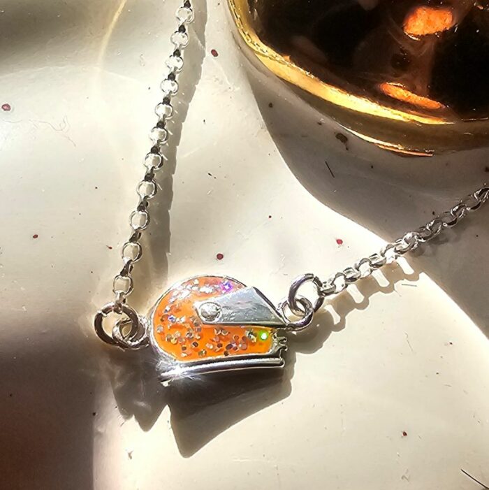 Holographic Glitter Orange Racing Helmet Necklace in Sterling Silver - Image 2