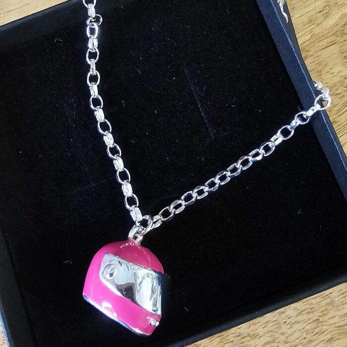 Hot Pink Enamel Moving Helmet Bracelet in Sterling Silver - Image 3