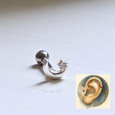 Sparkling Crescent Moon Helix and Tragus Sterling Silver and Surgical Steel