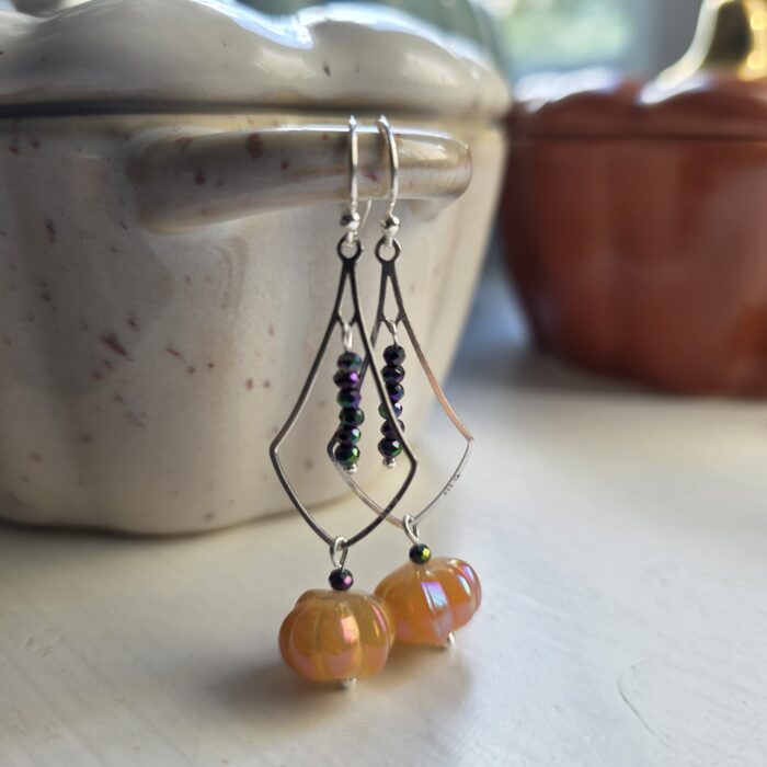 Down at the Pumpkin Patch Long Chandelier Drop Earrings in Sterling Silver