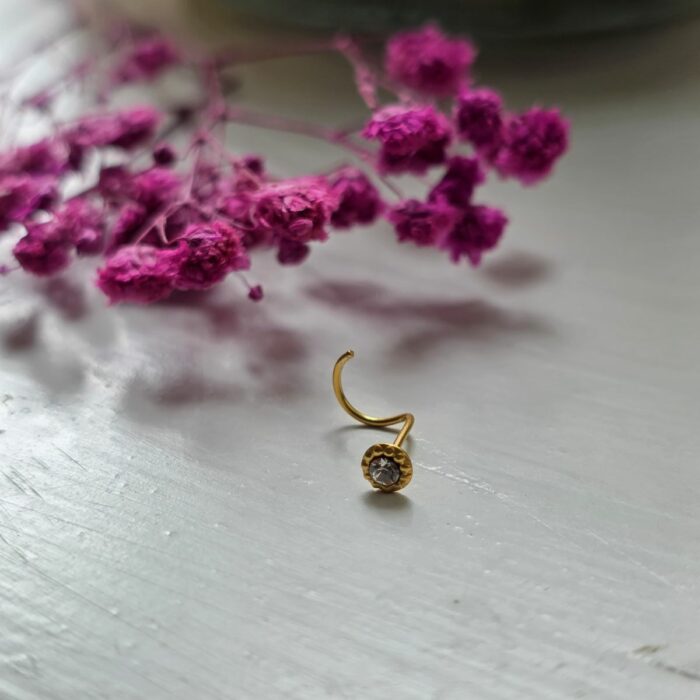 'Jasmine' Golden Sparkling Twist Nose Stud in Sterling Silver - Image 2