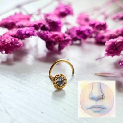 'Jasmine' Golden Sparkling Twist Nose Stud in Sterling Silver