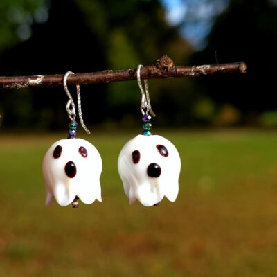 Little Ghosty Blown Glass Drop Earrings in Sterling Silver