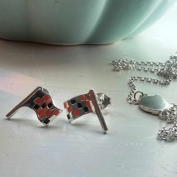 McLaren Inspired Flag Studs in Sterling Silver