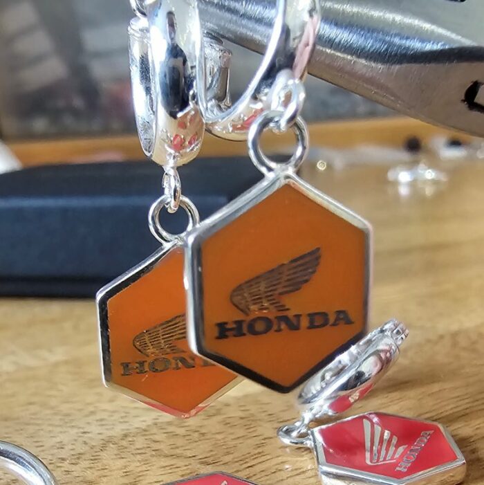 Official Honda Vintage Enamel Tag Huggie Hoops in Sterling Silver - Image 3