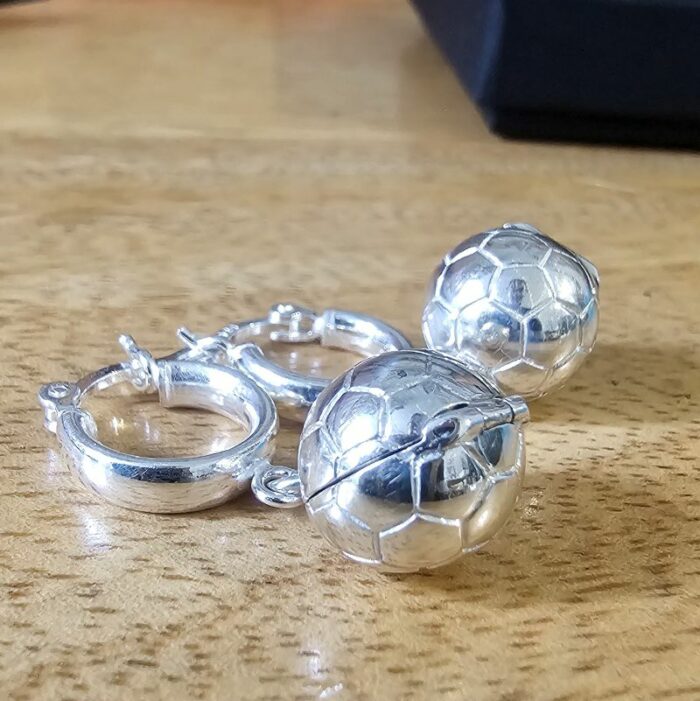 Opening Football Locket Huggie Hoops in Sterling Silver - Image 4
