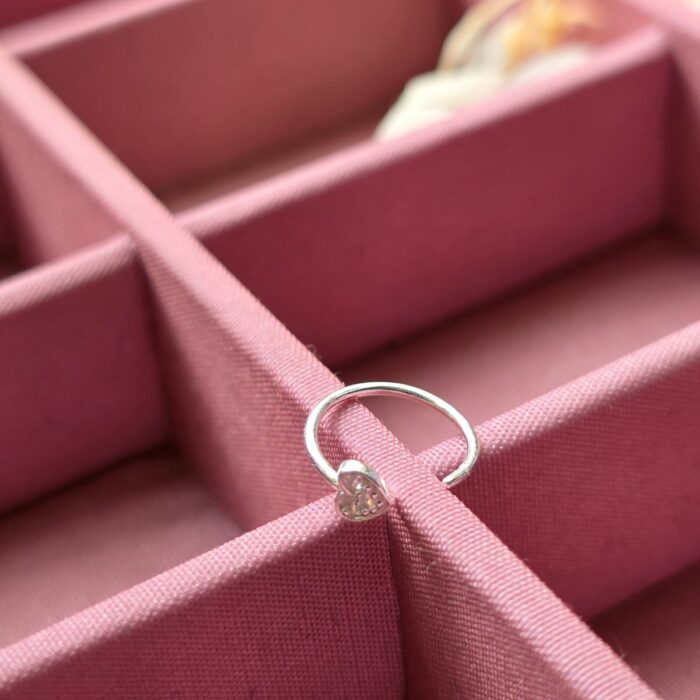 'Princess' Sparkling Heart Nose Ring in Sterling Silver - Image 4