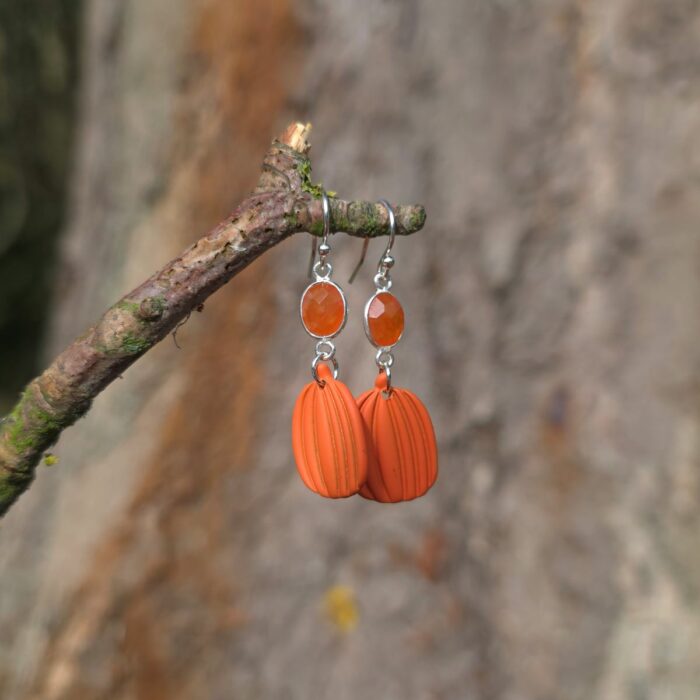 Pumpkin Spiced Carnelian Gemstone Drop Earrings in Sterling Silver - Image 2