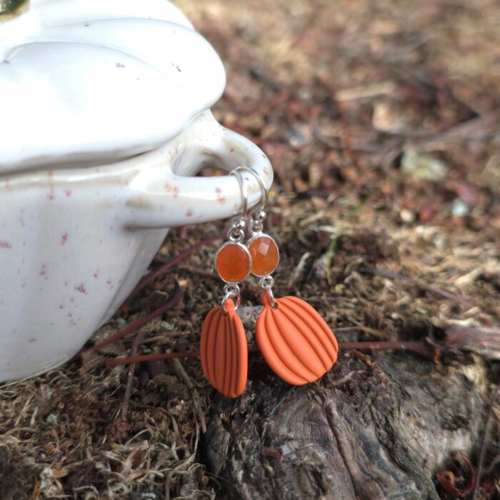 Pumpkin Spiced Carnelian Gemstone Drop Earrings in Sterling Silver - Image 3