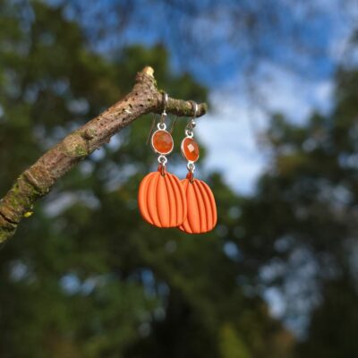 Pumpkin Spiced Carnelian Gemstone Drop Earrings in Sterling Silver