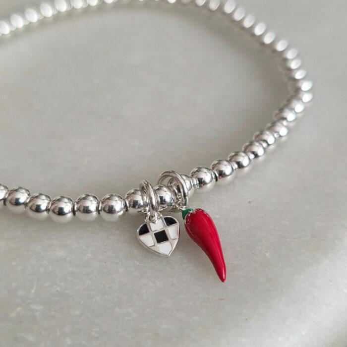 Sainz Chilli Pepper Themed Beaded Stretchy Bracelet in Sterling Silver - Image 4