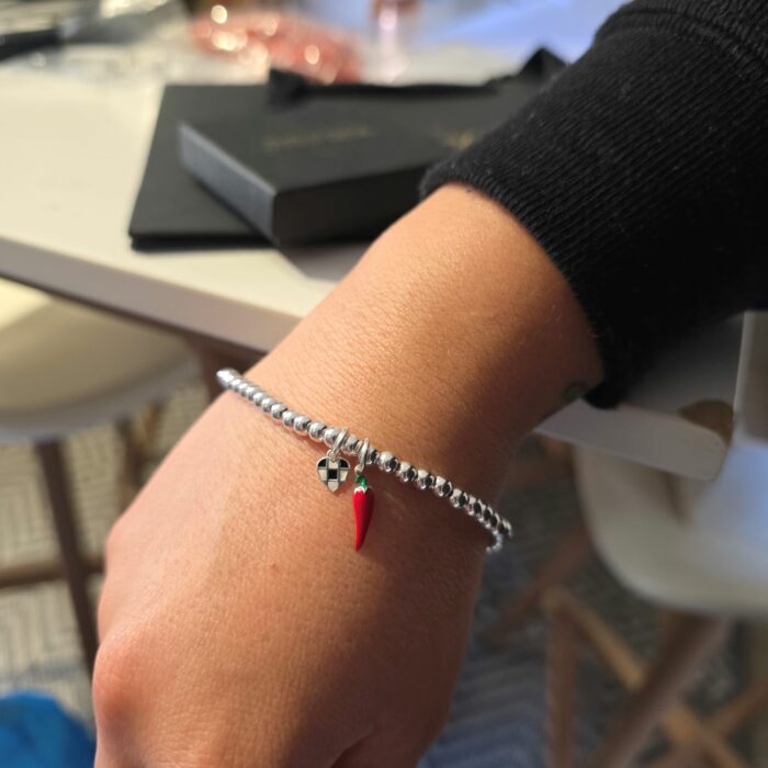 Sainz Chilli Pepper Themed Beaded Stretchy Bracelet in Sterling Silver - Image 2