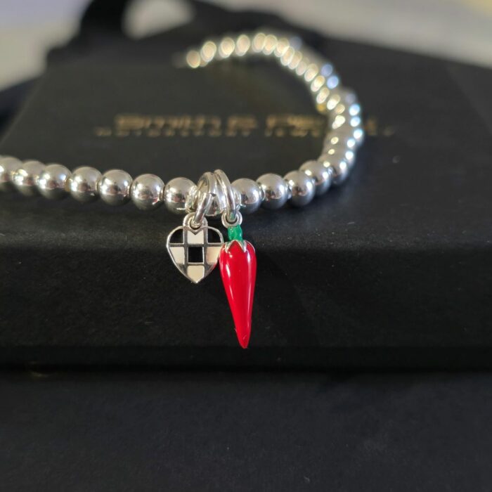 Sainz Chilli Pepper Themed Beaded Stretchy Bracelet in Sterling Silver - Image 3
