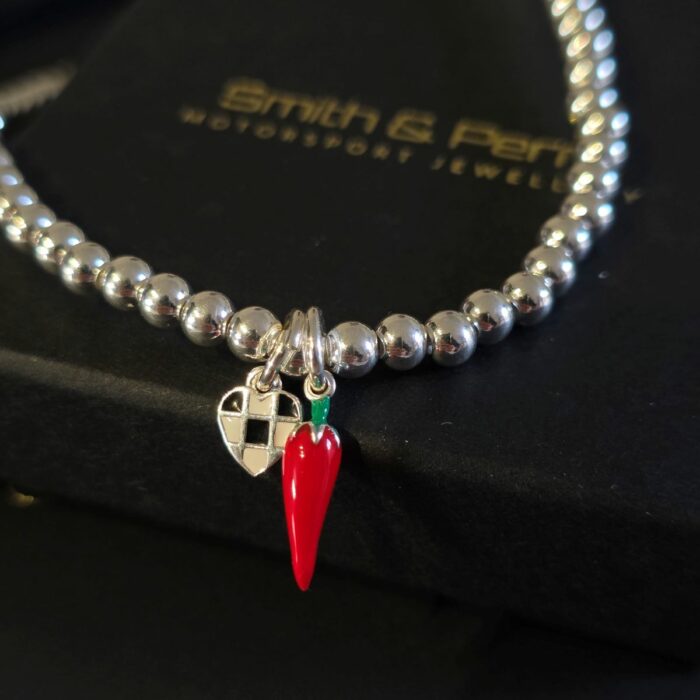 Sainz Chilli Pepper Themed Beaded Stretchy Bracelet in Sterling Silver - Image 5