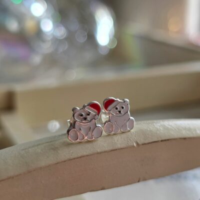 Santa Polar Bear Studs in Sterling Silver
