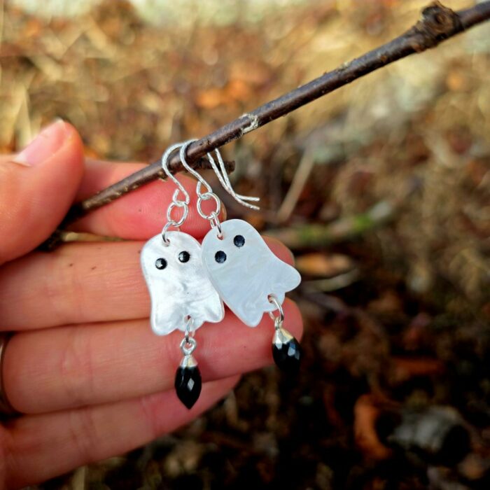 Shimmering Ghosty Black Onyx Earrings in Sterling Silver - Image 2