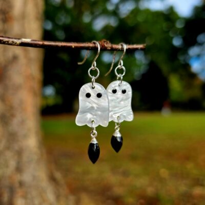 Shimmering Ghosty Black Onyx Earrings in Sterling Silver