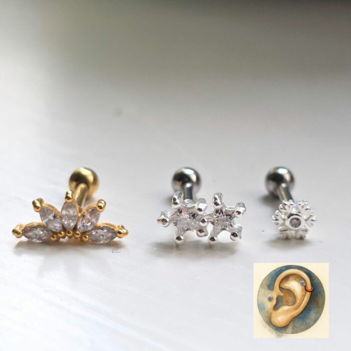 Sparkling Snowflake Helix and Tragus Stud in Sterling Silver - Image 2