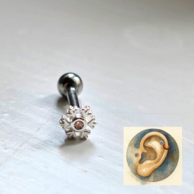 Sparkling Snowflake Helix and Tragus Stud in Sterling Silver
