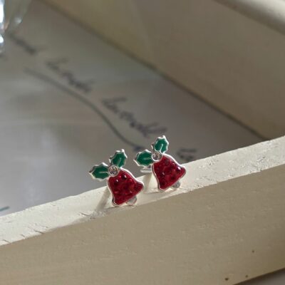 Sparkling Vintage Christmas Bell Studs in Sterling Silver