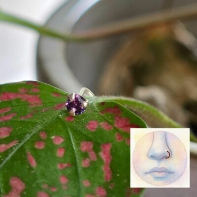 Tiny 2mm Purple Cubic Zircona Twist Nose Stud in Sterling Silver