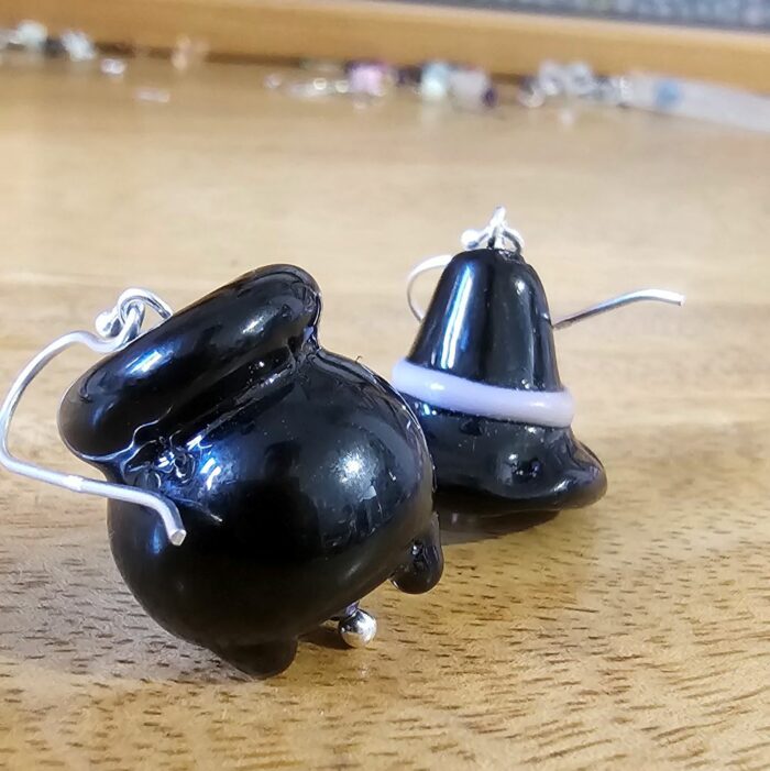 Witch's Hat and Cauldron Drop Earrings in Sterling Silver - Image 3