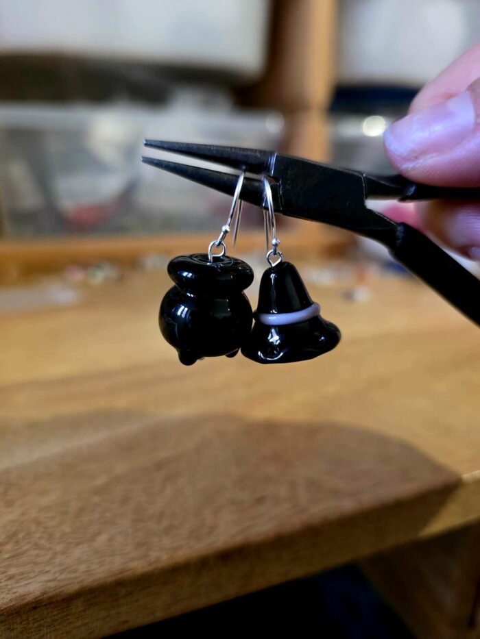Witch's Hat and Cauldron Drop Earrings in Sterling Silver - Image 4