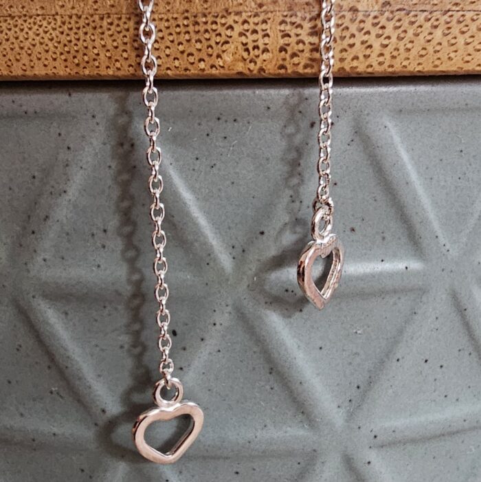 Open Heart Thread Through Drop Earrings in Sterling Silver - Image 2