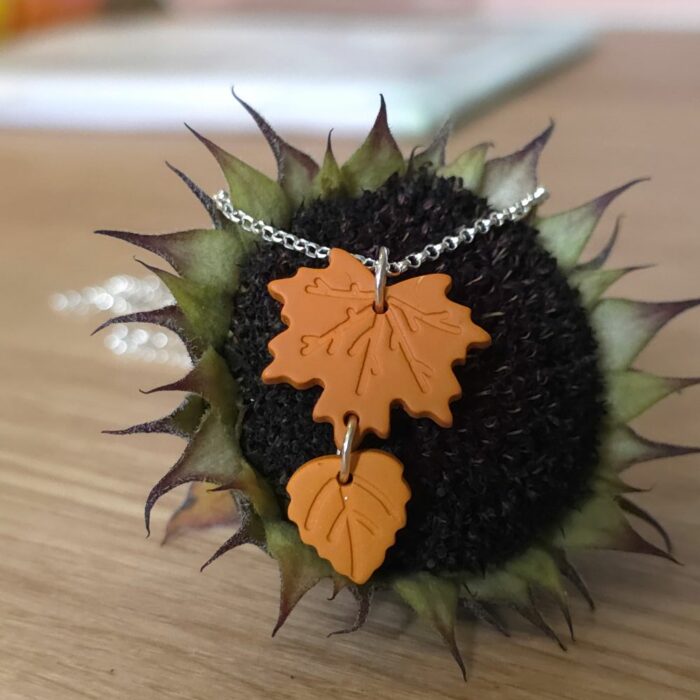 Autumn Leaves Polymer Clay Sterling Silver Necklace