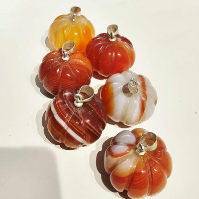 Down at the Pumpkin Patch Large Carnelian Pumpkin Pendant in Sterling Silver