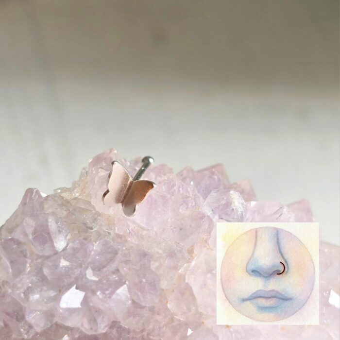 Flutterby Butterfly Push Through Sterling Silver Nose Stud