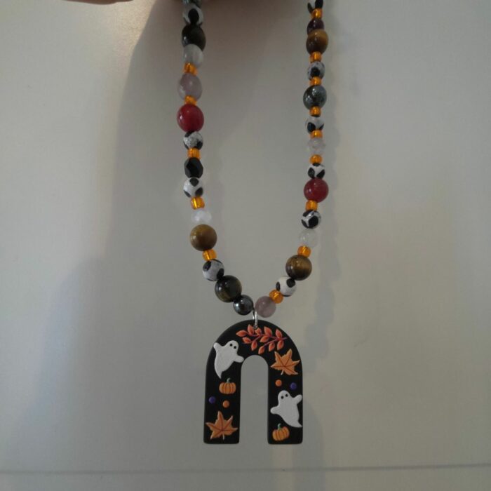 Ghostly Autumnal Leaves Necklace with Mixed Gemstones - Image 2