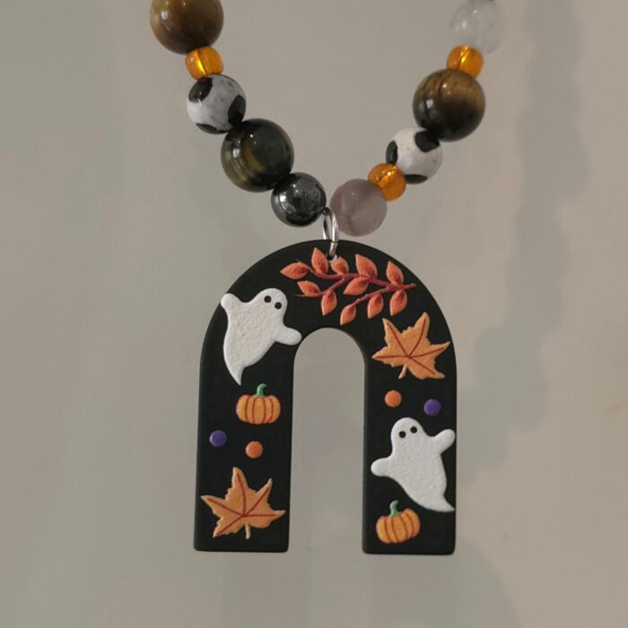 Ghostly Autumnal Leaves Necklace with Mixed Gemstones - Image 3