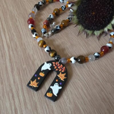 Ghostly Autumnal Leaves Necklace with Mixed Gemstones