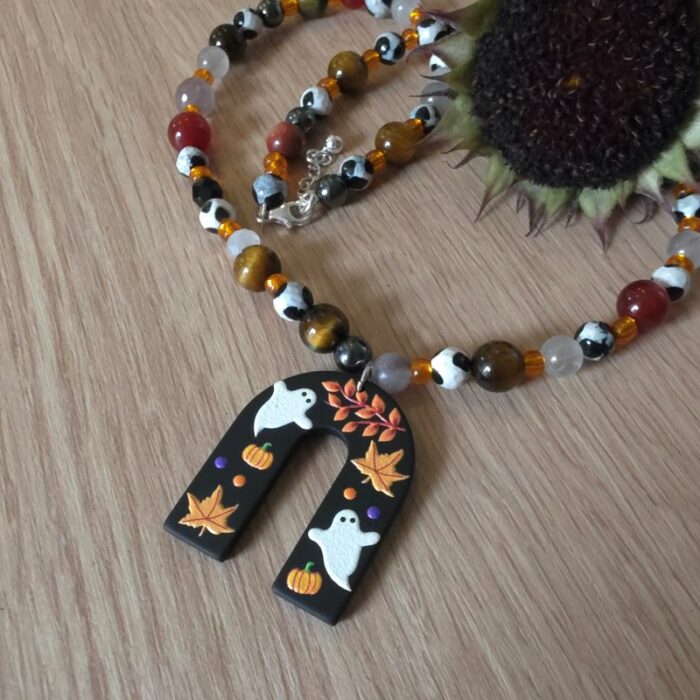Ghostly Autumnal Leaves Necklace with Mixed Gemstones
