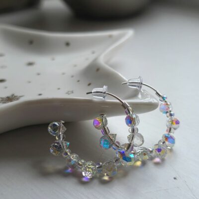 Glittering Ice Queen Hoop Earrings in Sterling Silver- 2.5cm