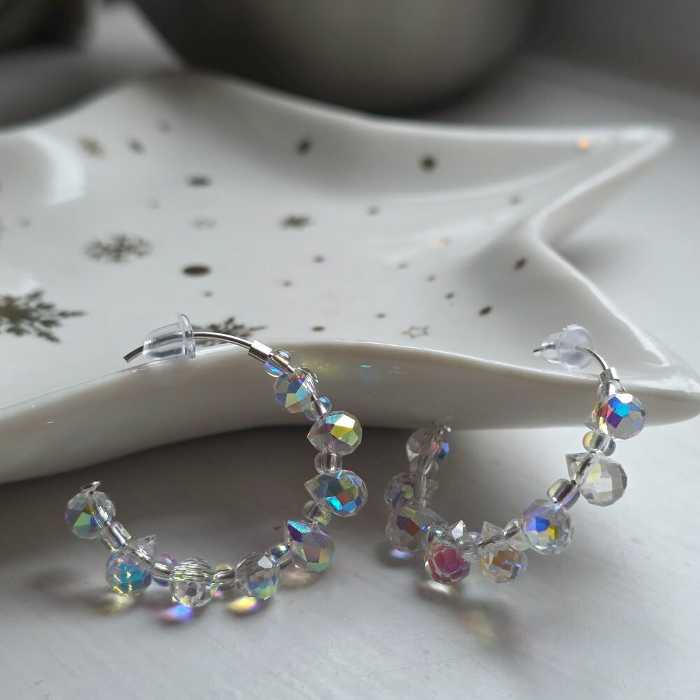 Glittering Ice Queen Hoop Earrings in Sterling Silver- 2.5cm - Image 5