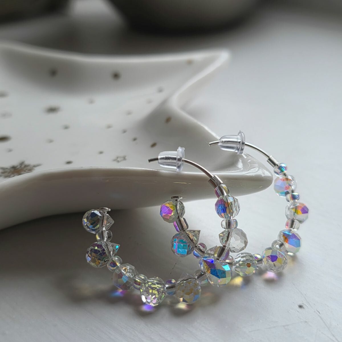 Glittering Ice Queen Hoop Earrings in Sterling Silver- 2.5cm