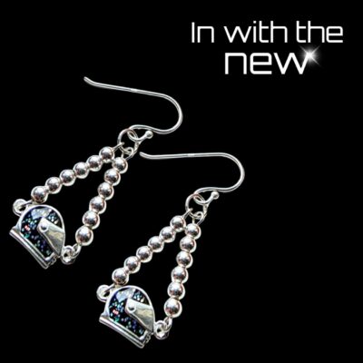 Holographic Glitter Racing Helmet Chandelier Drop Earrings in Sterling Silver