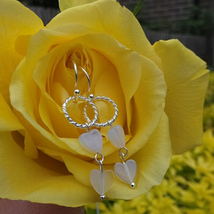 Life of a Showgirl Opalite Hearts Sterling Silver Drop Earrings - Image 2