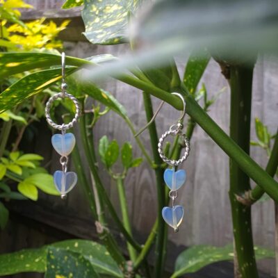 Life of a Showgirl Opalite Hearts Sterling Silver Drop Earrings
