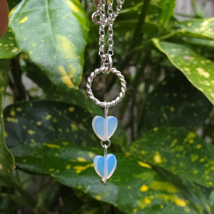 Life of a Showgirl Opalite Hearts Sterling Silver Necklace
