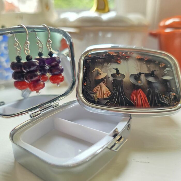 'Little Pot of Witchcraft' Agate Drop Earrings with Witches Mirror Pill Box - Limited Edition - Image 4