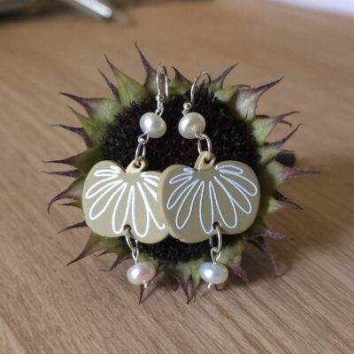Neutral Fresh Water Pearl Pumpkin Earrings in Sterling Silver
