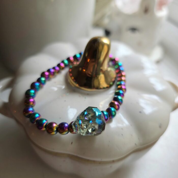Petrol Head Crystal Sugar Skull Stretchy Hematite Bracelet - Image 5