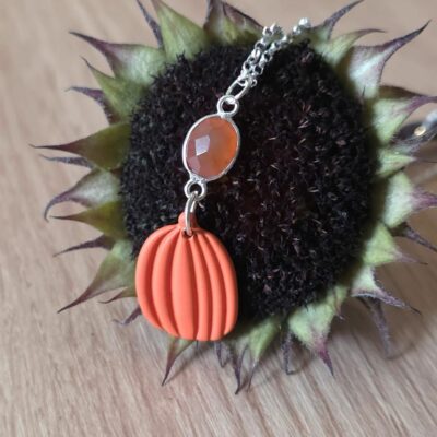 Pumpkin Spiced Carnelian Gemstone Necklace in Sterling Silver